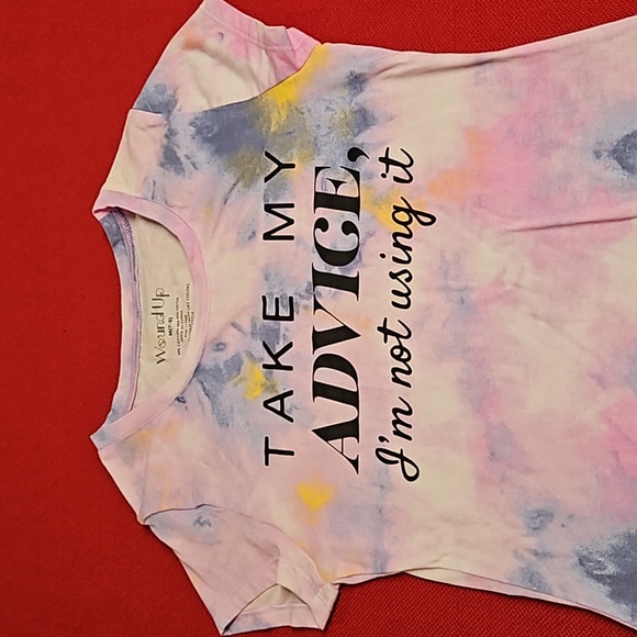 WOUND UP 'Take my advice, I'm not using it' graphic tee Med.(7-9) pink blue EUC - Picture 2 of 6